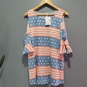 Lili and Bray American flag shoulder cut out shirt with peplum sleeves